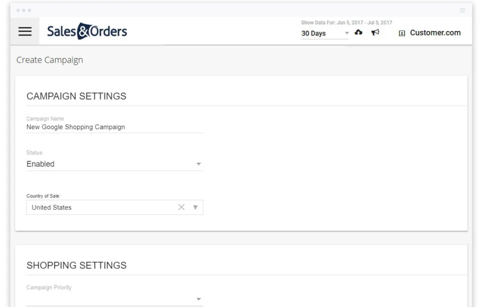 screenshot of Sales & Orders
